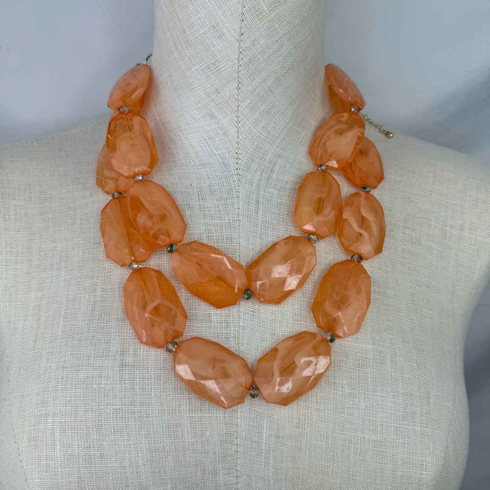 Vintage Peach Colored Acrylic Statement Necklace Double Strands